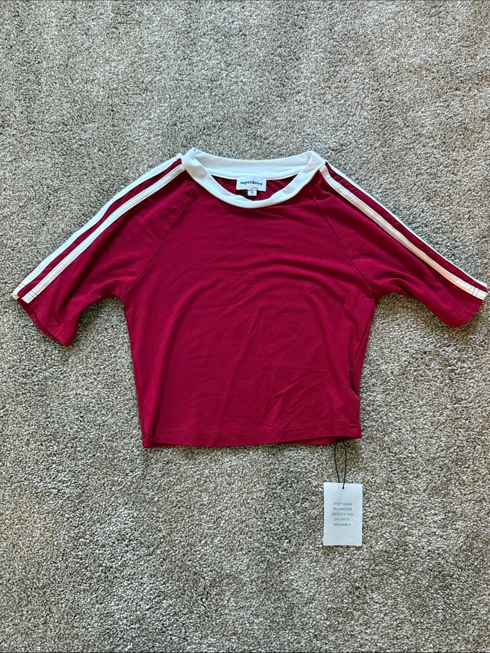 superdown Raspberry-Red Crop Tee with White Trim